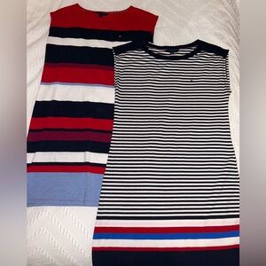 BUNDLE of 2 DRESSES- Tommy Hilfiger red white blue stripe shirt dress size SMALL